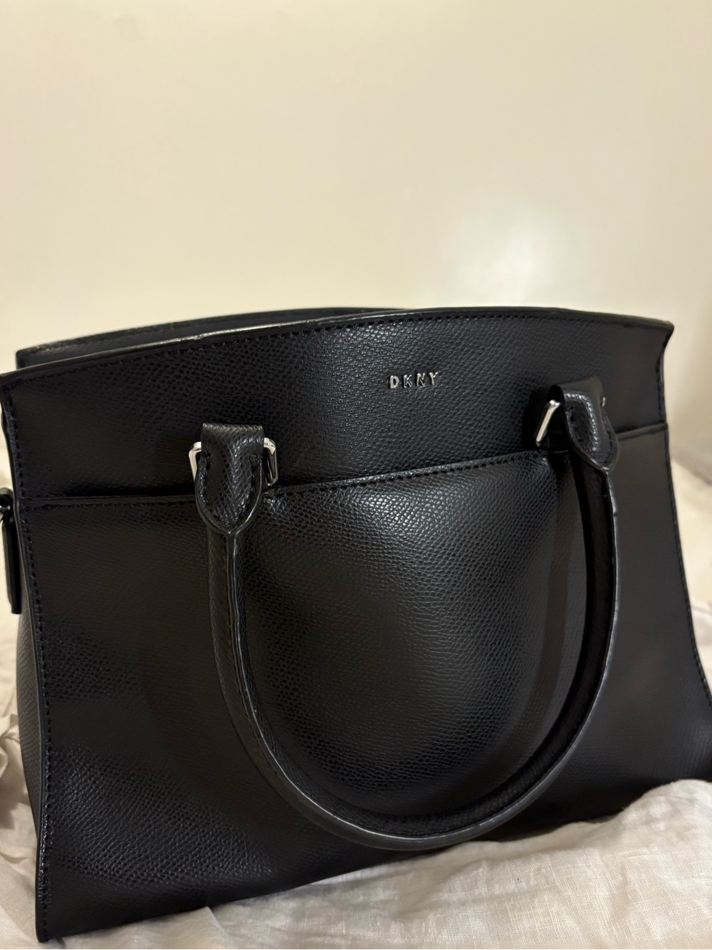 DKNY Black Pebbled Leather Satchel with Top Handles - Picture 2 of 6